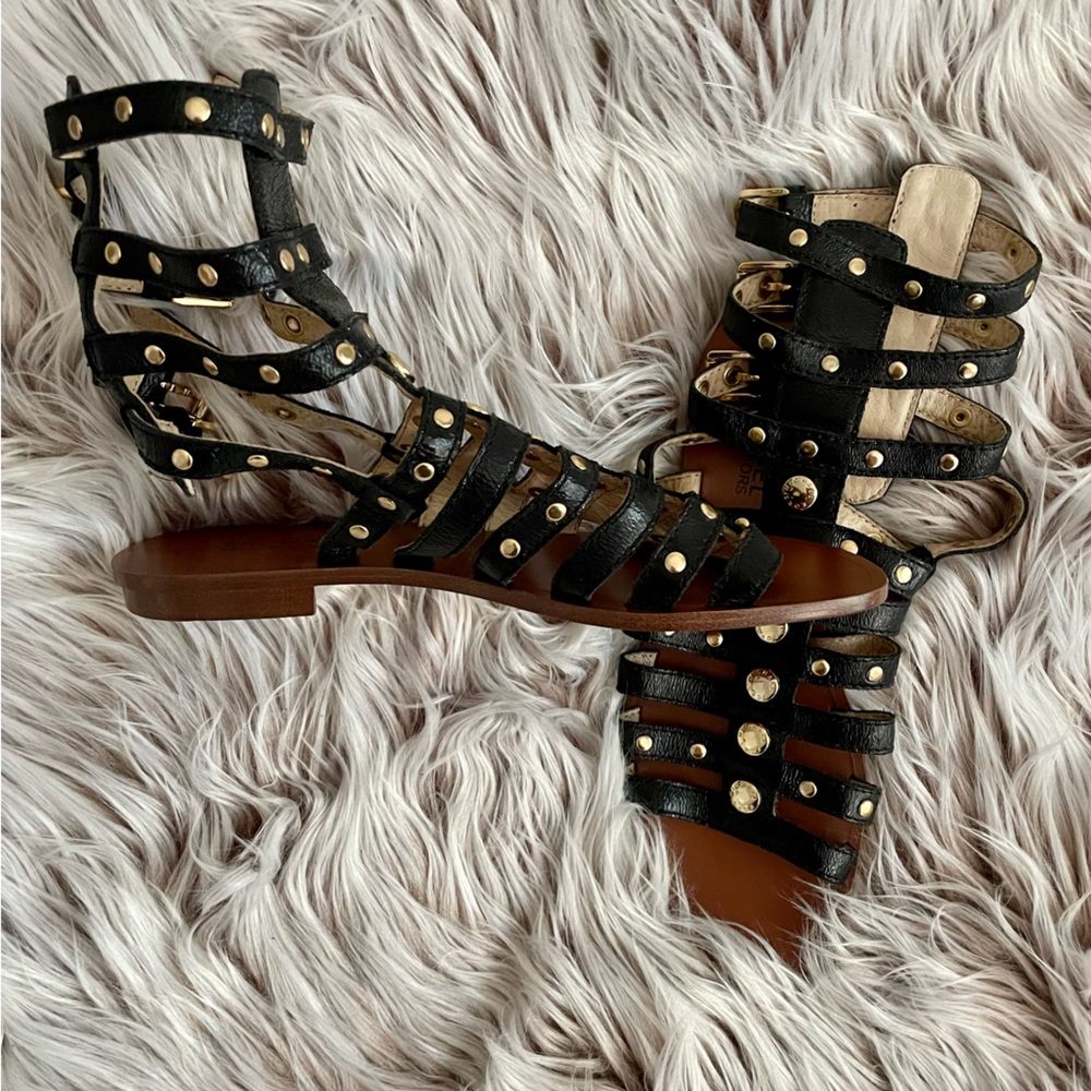 Michael Kors Black Studded Leather Gladiator Sandals